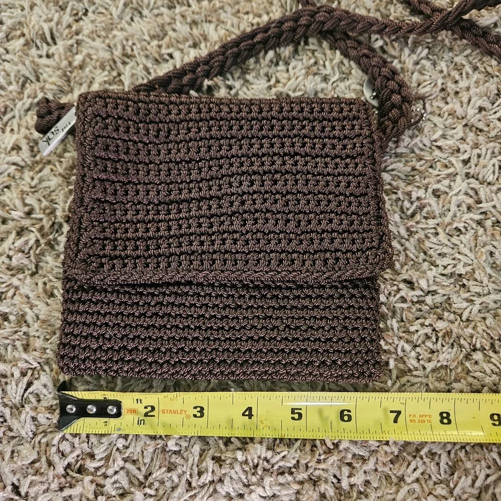 The Sak Brown Crochet Knit Flap Crossbody Bag Purse Small Boho Classic